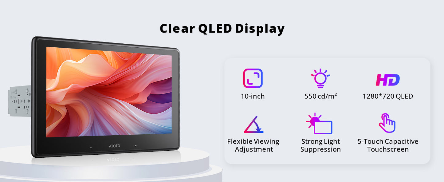 ATOTO X10G110E QLED AI Android Single Din Car Stereo, Floating Screen Head Unit, 8G+128G in-Dash Navigation, 4G LTE, Wireless Carplay & Android Auto, Dual Phone Connection & 2 BT, 36B-EQ