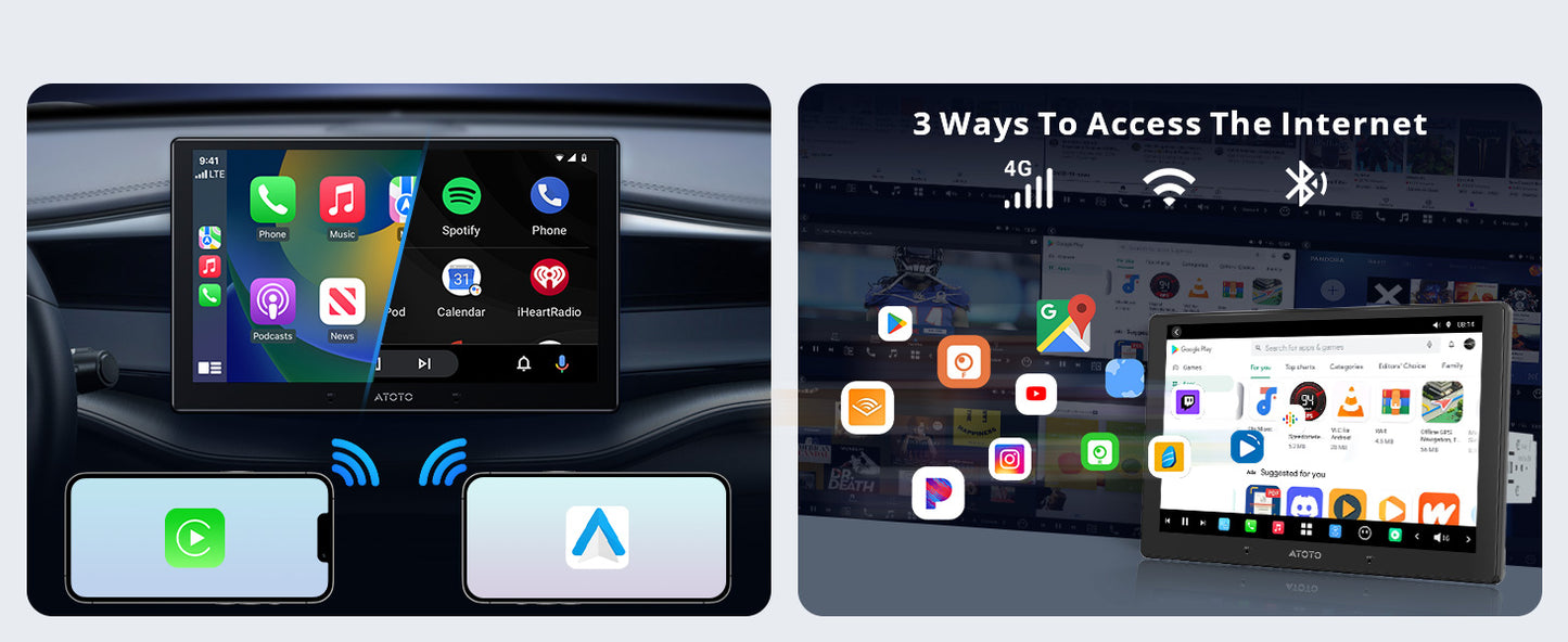 ATOTO X10G110E QLED AI Android Single Din Car Stereo, Floating Screen Head Unit, 8G+128G in-Dash Navigation, 4G LTE, Wireless Carplay & Android Auto, Dual Phone Connection & 2 BT, 36B-EQ