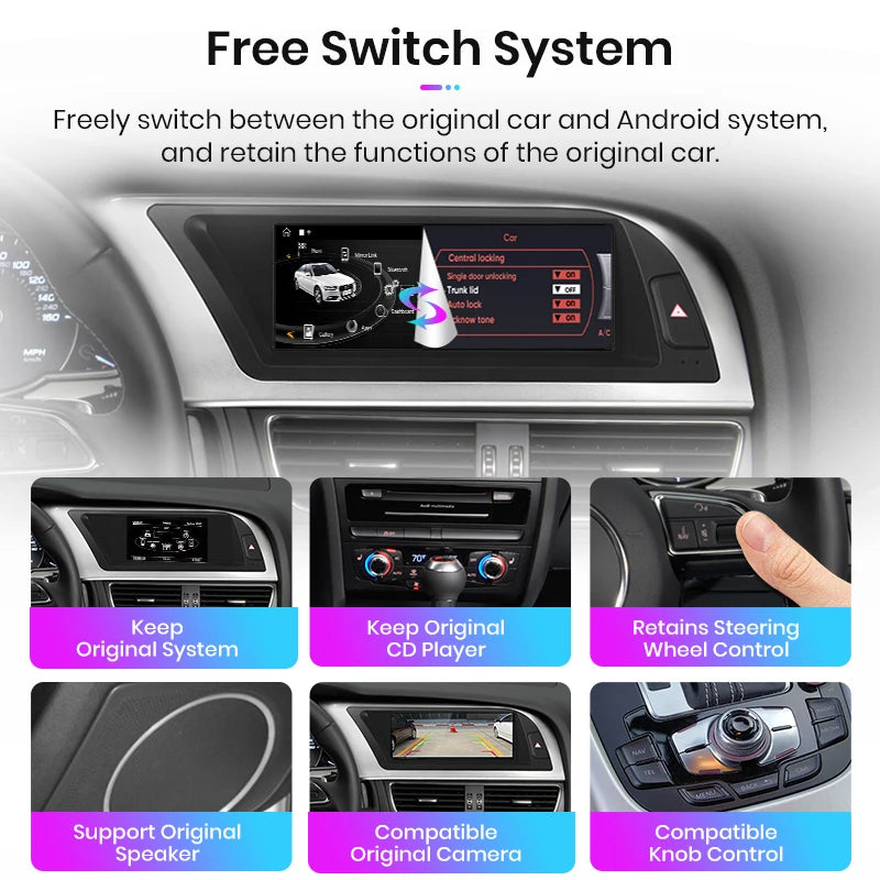 Autoradio multimédia avec CarPlay sans fil Audi A4 / A4L B8 (2009 à 2016) – Compatible Apple CarPlay, Android Auto, Bluetooth, 4G - non compatible audi CD changer