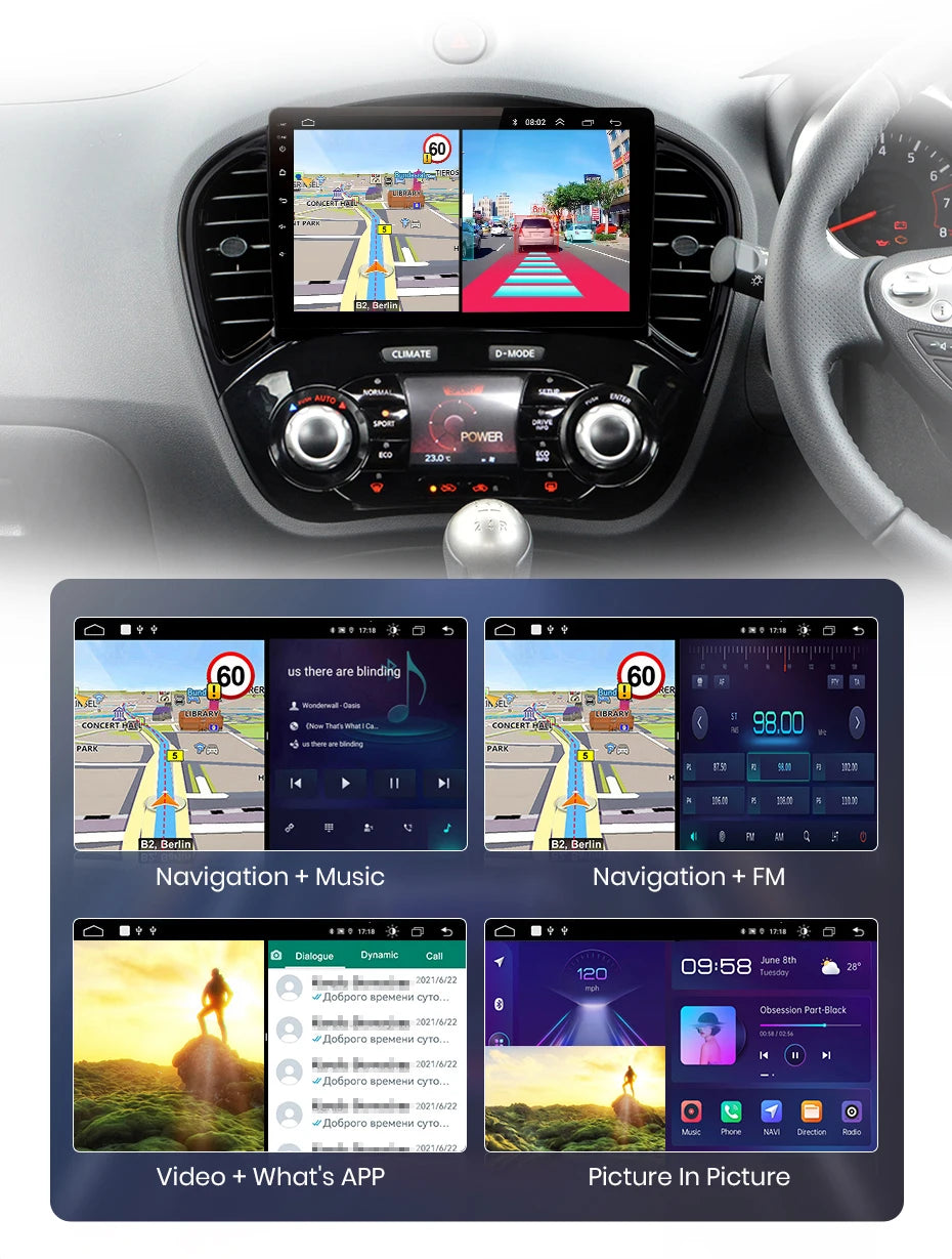 Autoradio 2DIN CarPlay sans fil et Android Auto Nissan Juke (2010 à 2014)