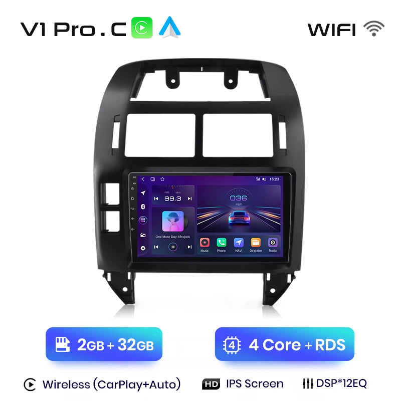 Junsun V1 AI Voice Radio sans fil CarPlay et Android Auto & CarPlay Volkswagen Polo IV 2001-2009, autoradio GPS multimédia 4G 2DIN