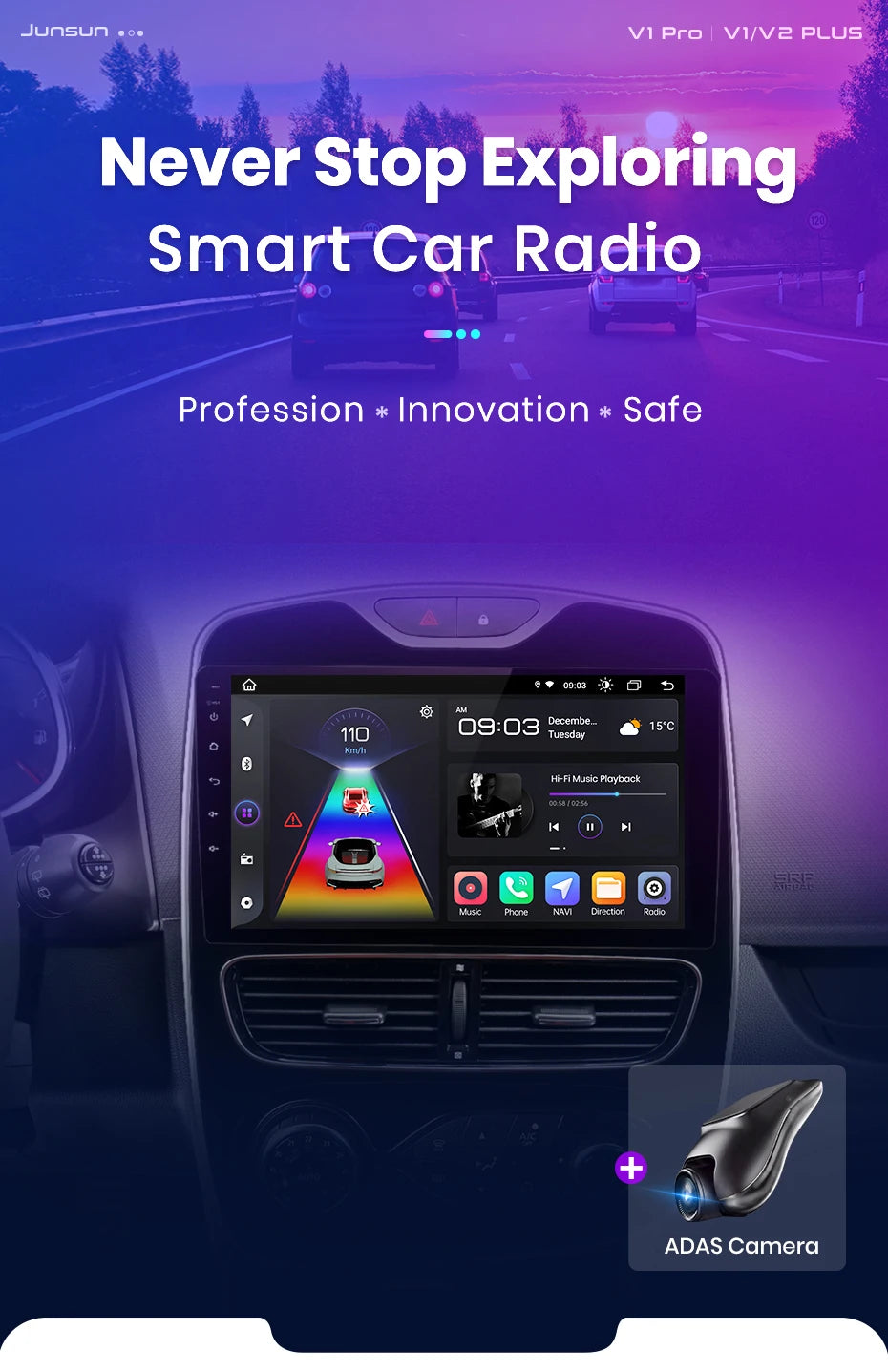 Autoradio CarPlay V1Pro AI Voice 2 DIN avec Android Auto, compatible Renault Clio 4 - Clio 4 RS- (2012-2019), GPS multimédia 4G pour voiture.