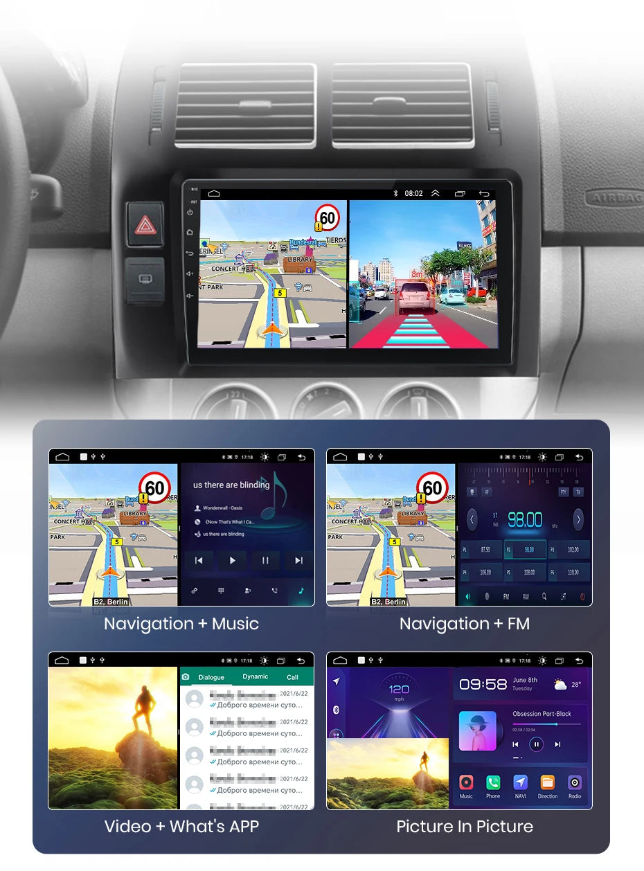 Junsun V1 AI Voice Radio sans fil CarPlay et Android Auto & CarPlay Volkswagen Polo IV 2001-2009, autoradio GPS multimédia 4G 2DIN