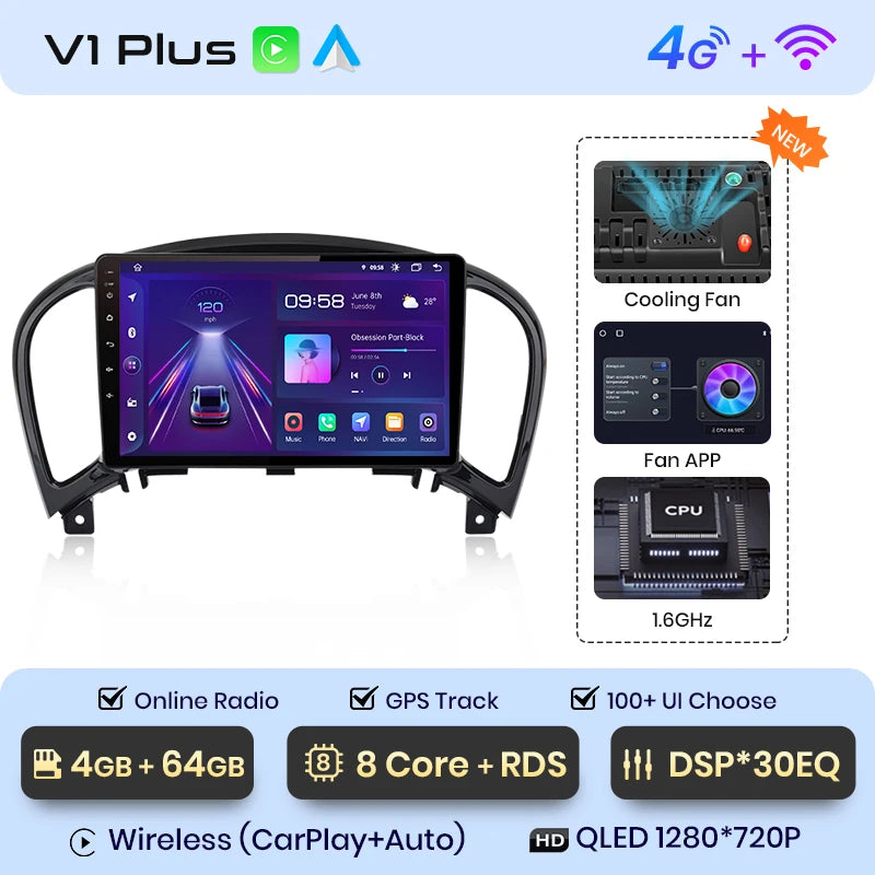 Autoradio 2DIN CarPlay sans fil et Android Auto Nissan Juke (2010 à 2014)