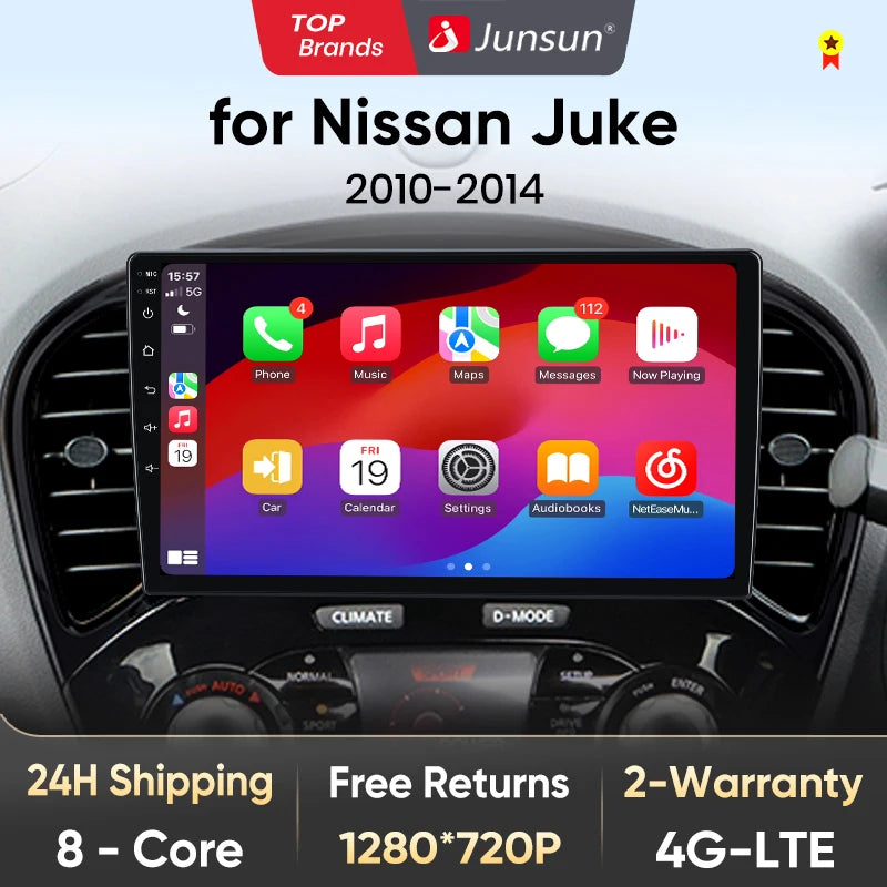 Autoradio 2DIN CarPlay sans fil et Android Auto Nissan Juke (2010 à 2014)