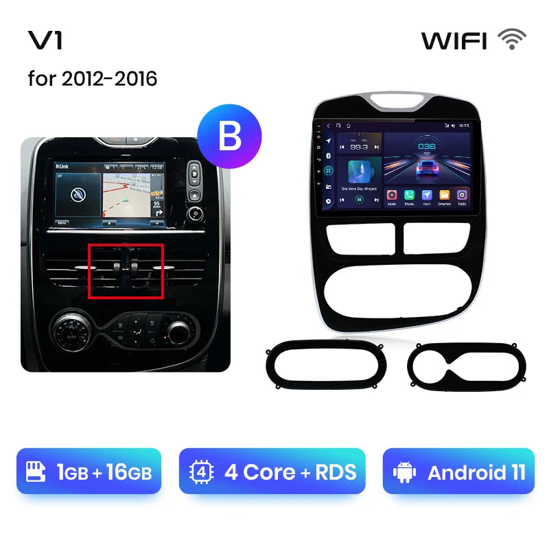 Autoradio CarPlay V1Pro AI Voice 2 DIN avec Android Auto, compatible Renault Clio 4 - Clio 4 RS- (2012-2019), GPS multimédia 4G pour voiture.