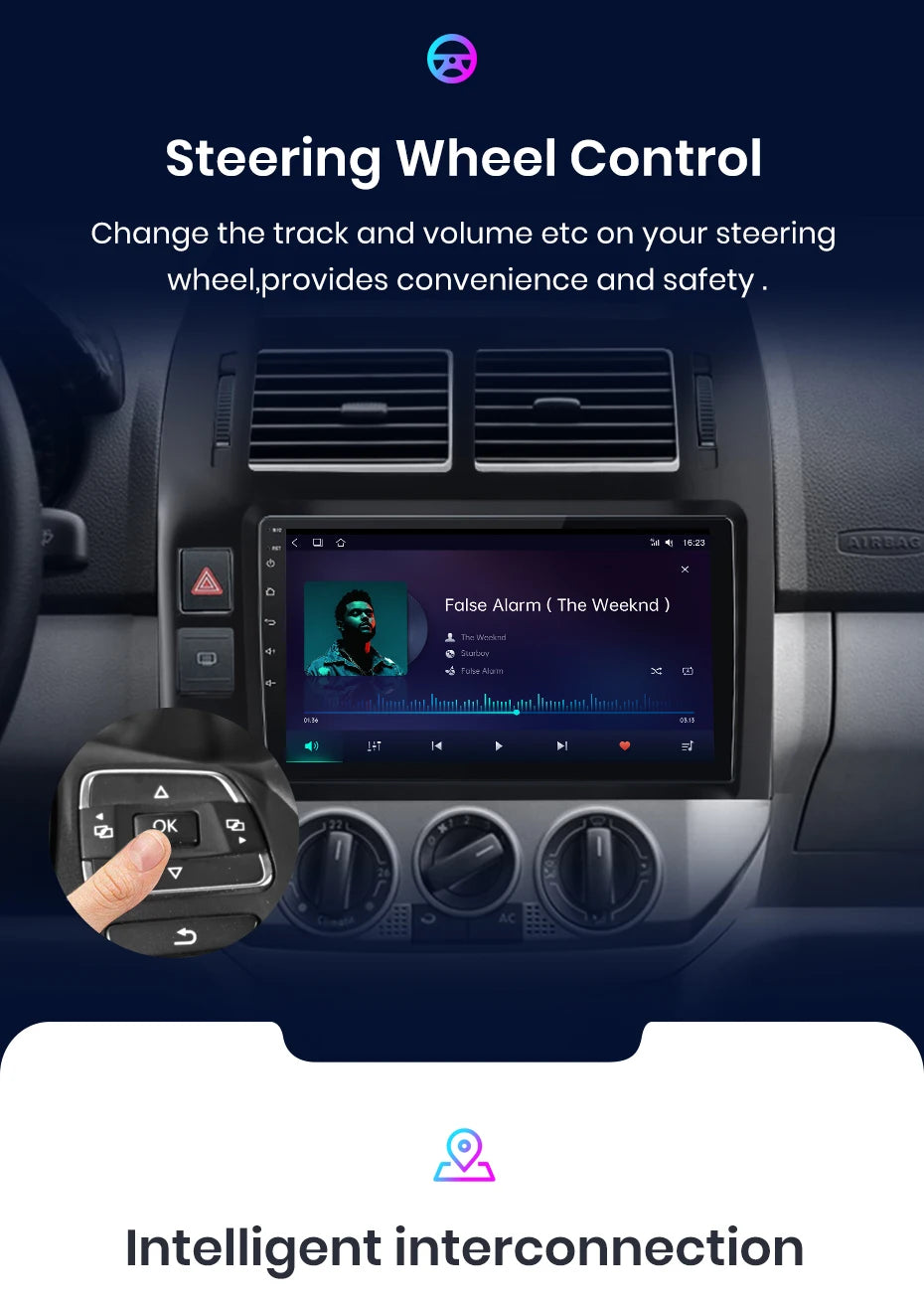 Junsun V1 AI Voice Radio sans fil CarPlay et Android Auto & CarPlay Volkswagen Polo IV 2001-2009, autoradio GPS multimédia 4G 2DIN