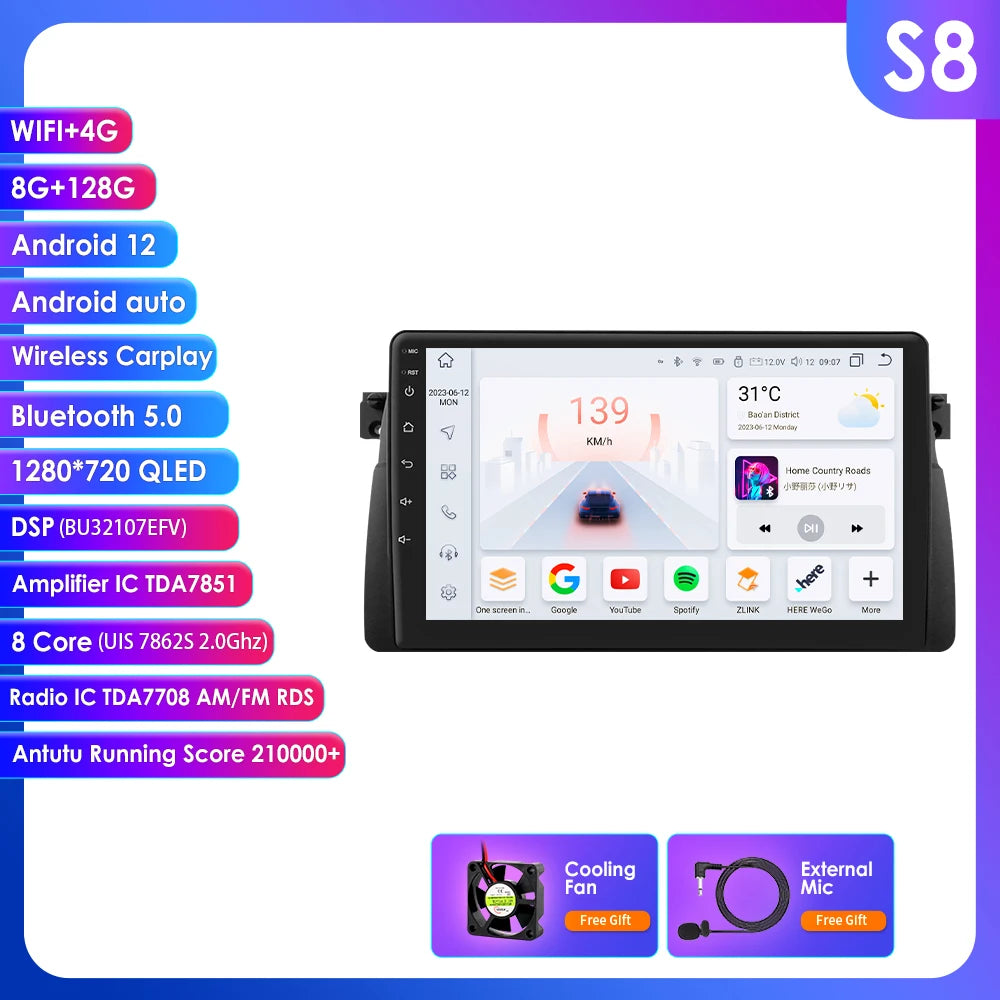Apple Carplay Autoradio BMW M3 E46 1998 - 2006 Auto GPS RDS QLED Screen
