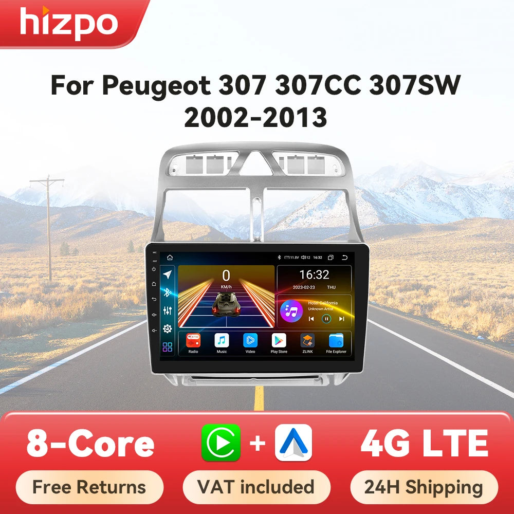Autoradio Peugeot 307, 307CC et 307SW (modèles de 2002 à 2013) - CarPlay sans fil, Android Auto