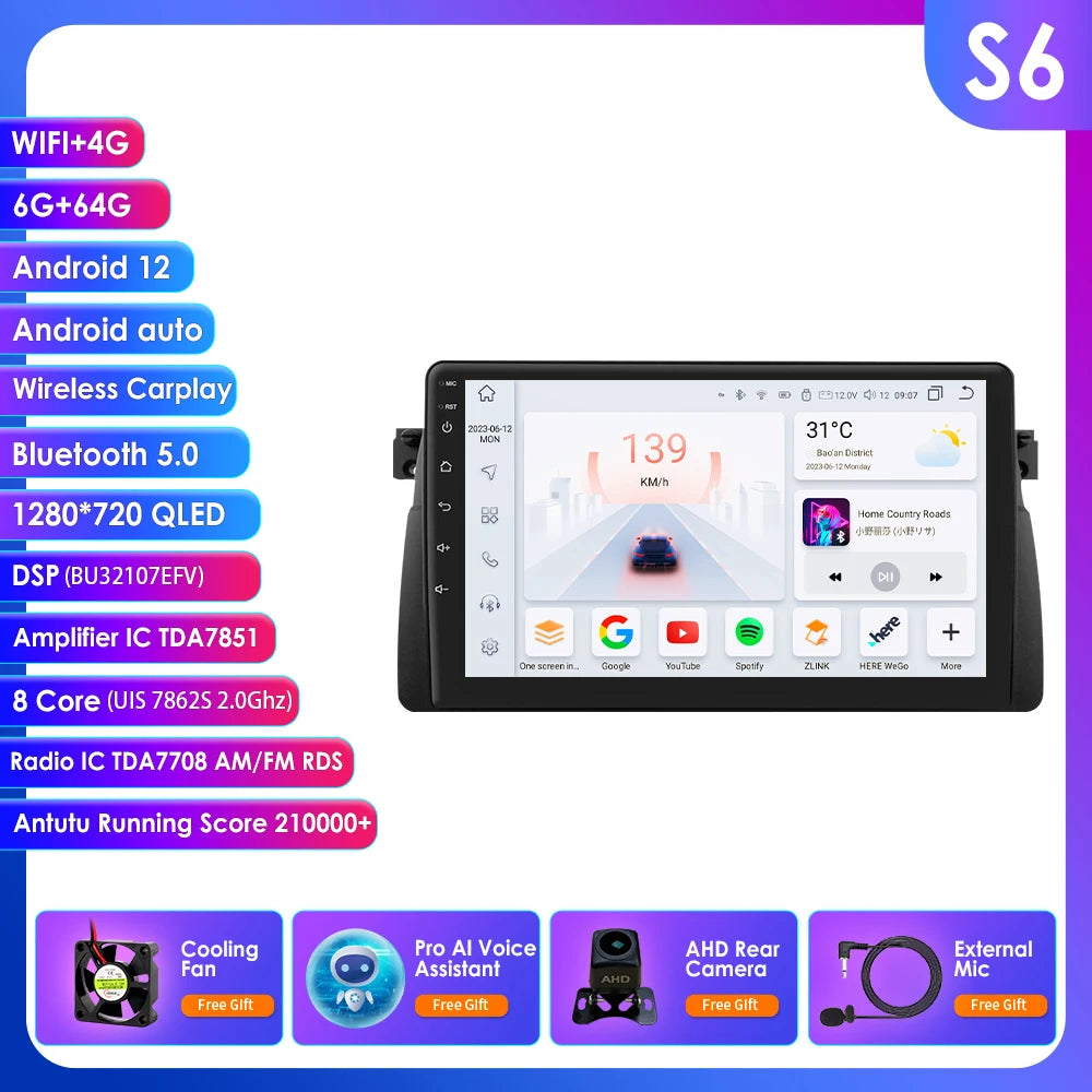 Apple Carplay Autoradio BMW M3 E46 1998 - 2006 Auto GPS RDS QLED Screen
