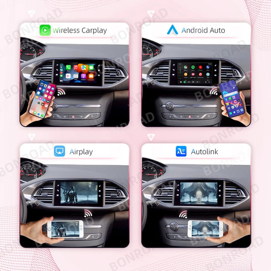 Android Auto et CarPlay sans fil pour Peugeot et Citroën – Compatible avec systèmes SMEG/MRN : Picasso, C4, C5, DS3, DS4, 208, 308, 508, 3008 – Connexion Bluetooth et MirrorLink