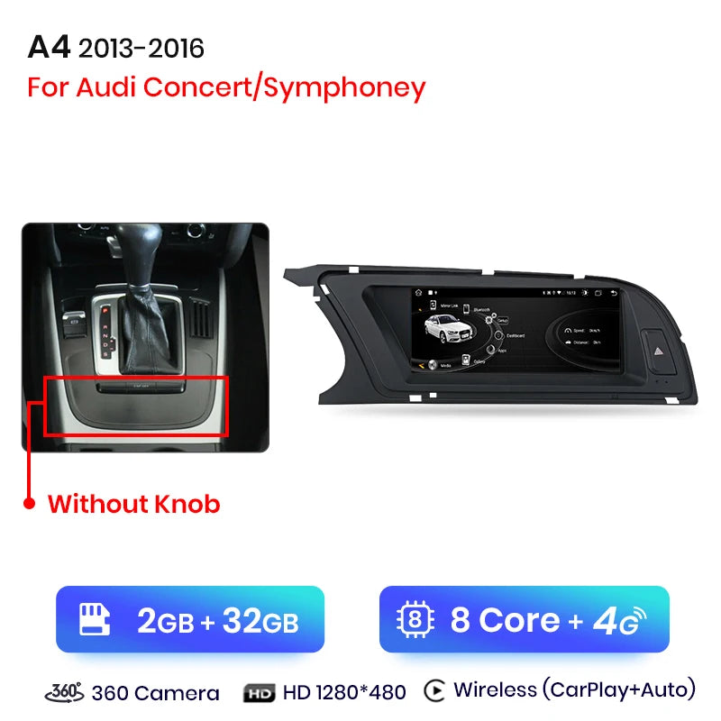 Autoradio multimédia avec CarPlay sans fil Audi A4 / A4L B8 (2009 à 2016) – Compatible Apple CarPlay, Android Auto, Bluetooth, 4G - non compatible audi CD changer