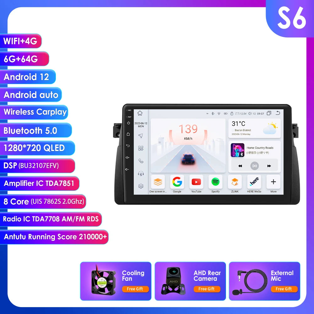 Apple Carplay Autoradio BMW M3 E46 1998 - 2006 Auto GPS RDS QLED Screen