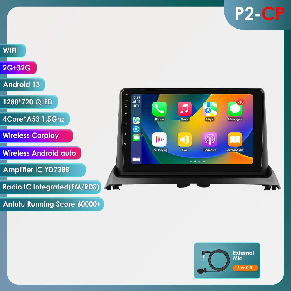 Autoradio CarPlay pour Renault Clio 2 (2000-2012) – Système intelligent 2DIN avec CarPlay sans fil et Android Auto, sans DVD.