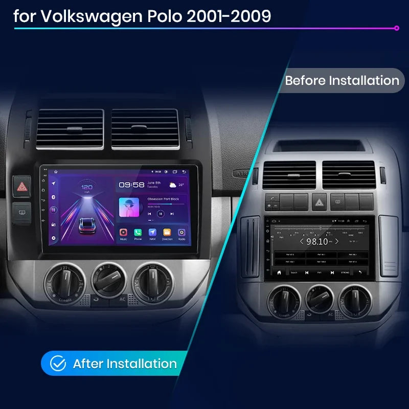 Junsun V1 AI Voice Radio sans fil CarPlay et Android Auto & CarPlay Volkswagen Polo IV 2001-2009, autoradio GPS multimédia 4G 2DIN