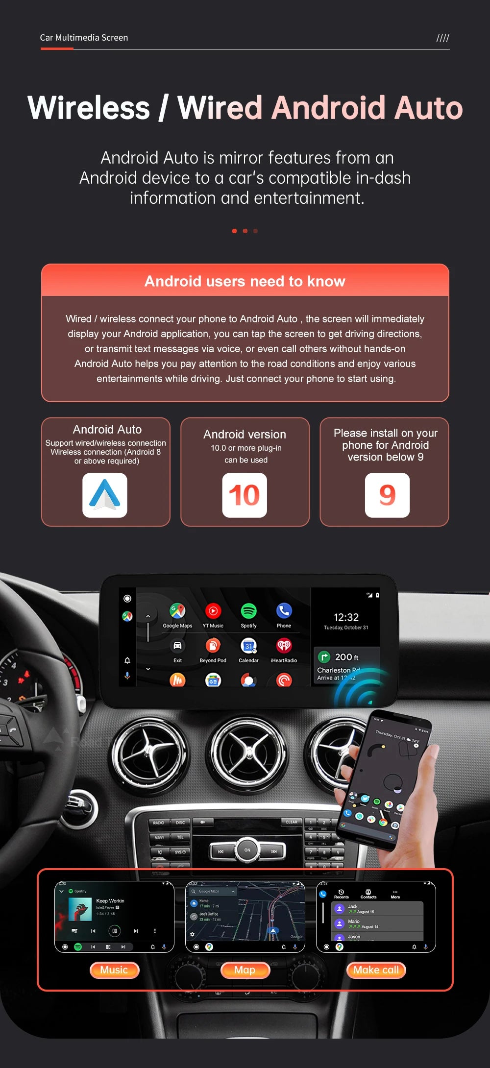 Autoradio écran Multimédia 1920x720 pour Mercedes-Benz Classe A, B, CLA, GLA (2013-2015) – NTG4.5, Écran Tactile, CarPlay & Android Auto Sans Fil