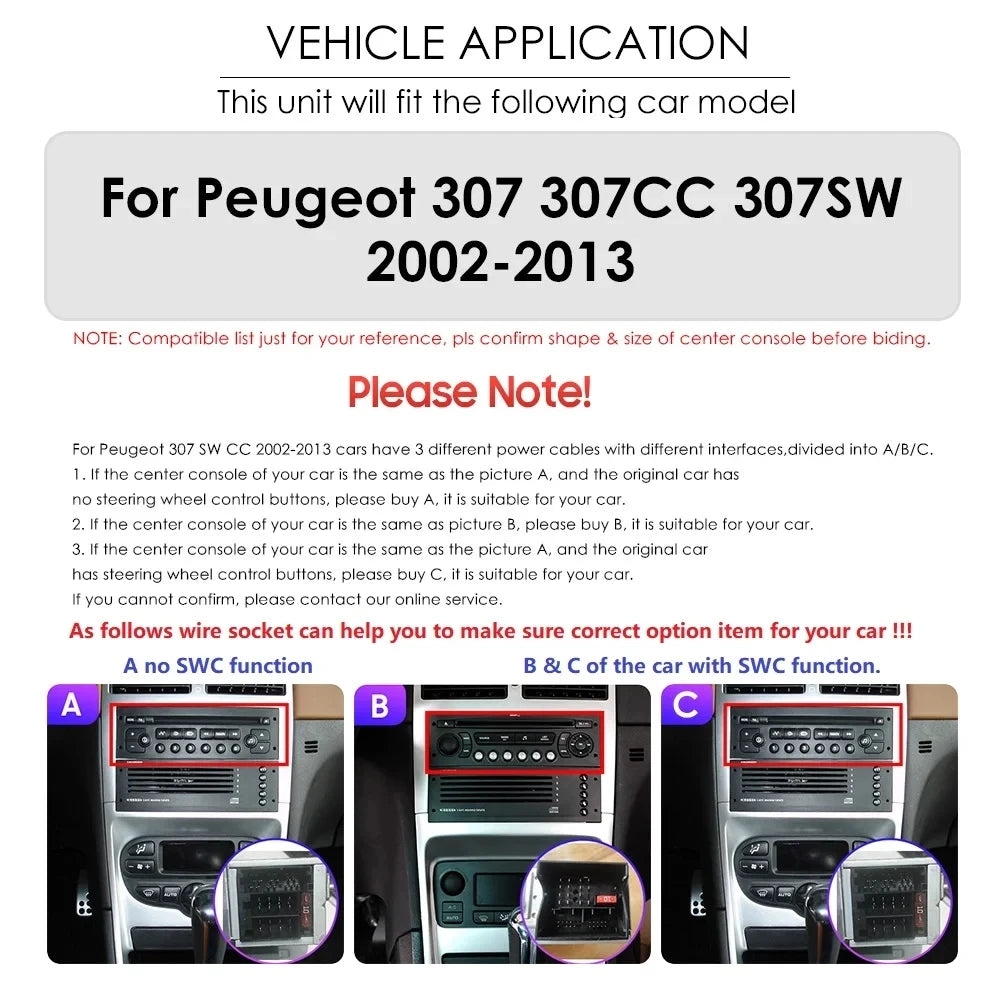 Autoradio Peugeot 307, 307CC et 307SW (modèles de 2002 à 2013) - CarPlay sans fil, Android Auto