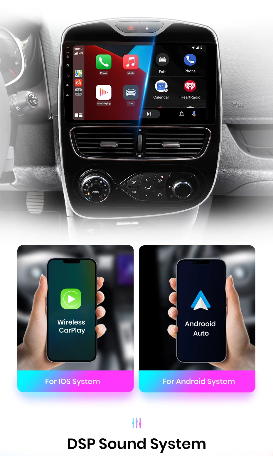 Autoradio CarPlay V1Pro AI Voice 2 DIN avec Android Auto, compatible Renault Clio 4 - Clio 4 RS- (2012-2019), GPS multimédia 4G pour voiture.