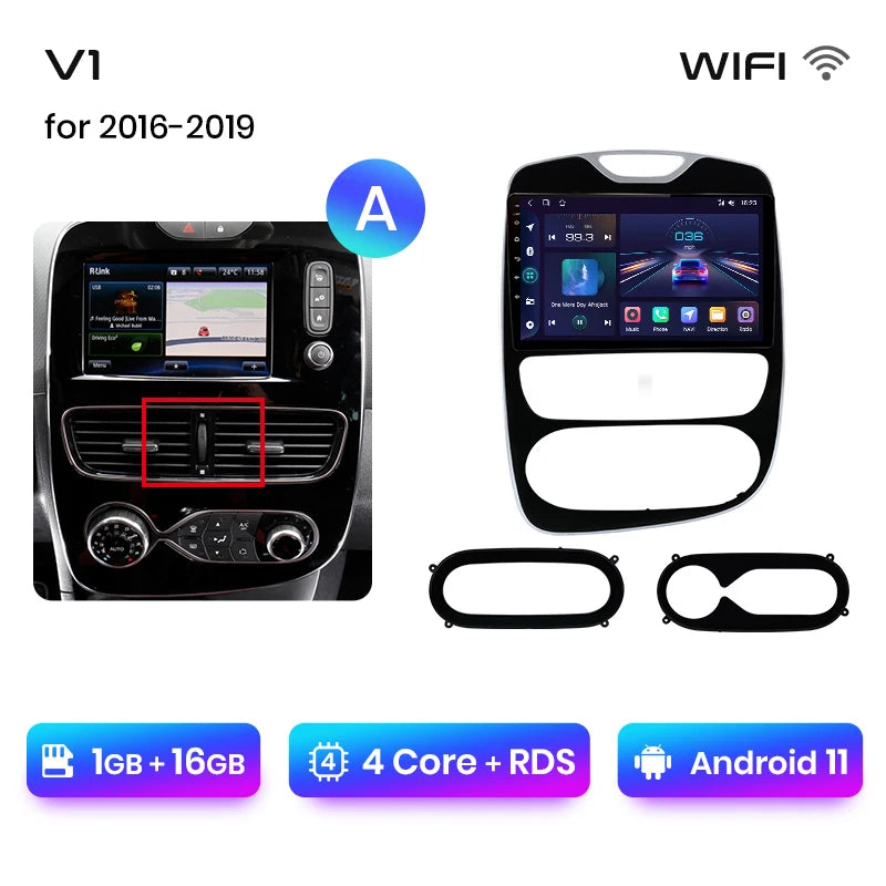 Autoradio CarPlay V1Pro AI Voice 2 DIN avec Android Auto, compatible Renault Clio 4 - Clio 4 RS- (2012-2019), GPS multimédia 4G pour voiture.