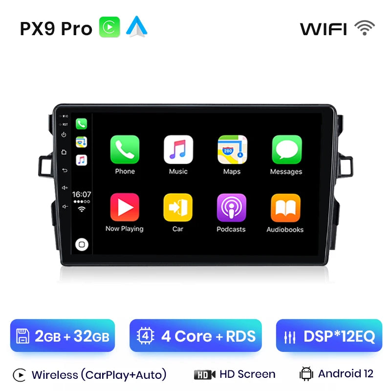 Autoradio Android 13 Toyota Auris (2006-2012) CarPlay sans fil et Android Auto, avec écran multimédia stéréo, GPS, RDS et DSP