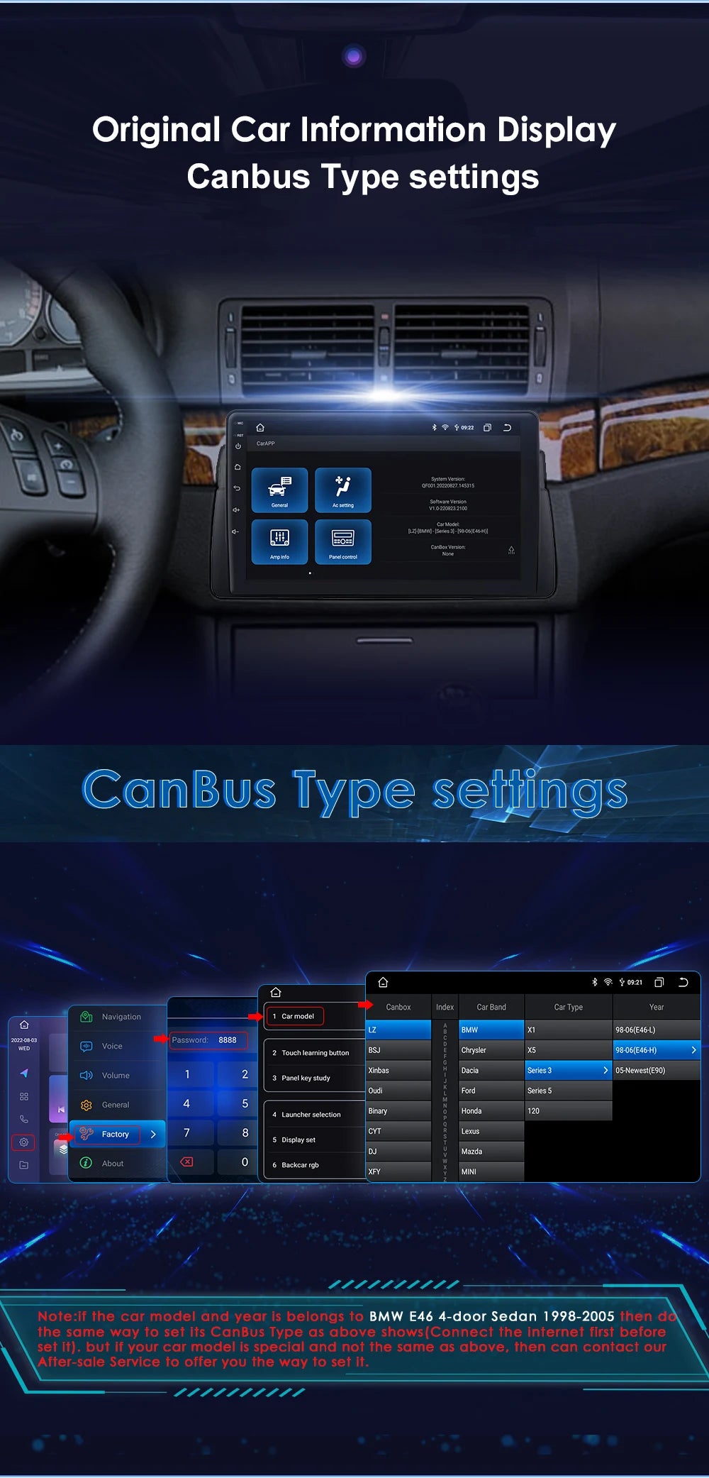 Apple Carplay Autoradio BMW M3 E46 1998 - 2006 Auto GPS RDS QLED Screen
