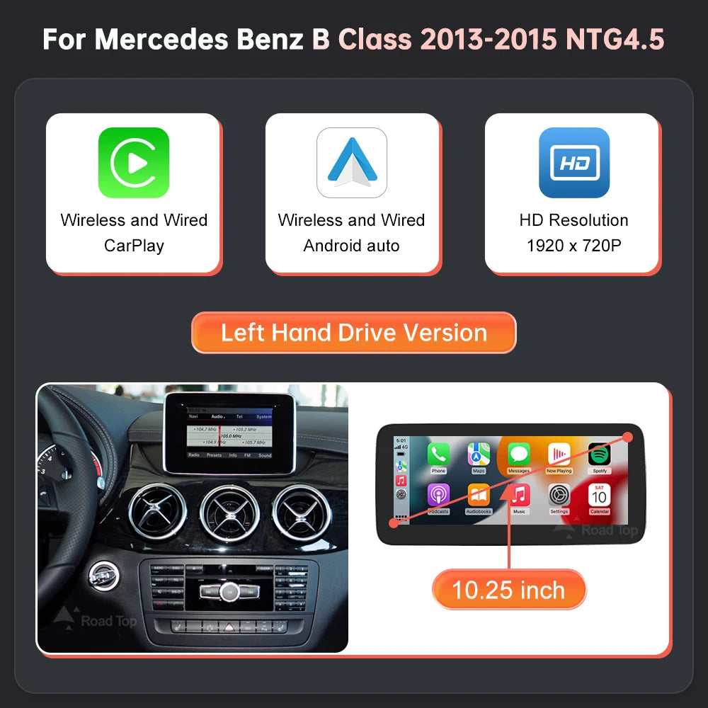 Autoradio écran Multimédia 1920x720 pour Mercedes-Benz Classe A, B, CLA, GLA (2013-2015) – NTG4.5, Écran Tactile, CarPlay & Android Auto Sans Fil