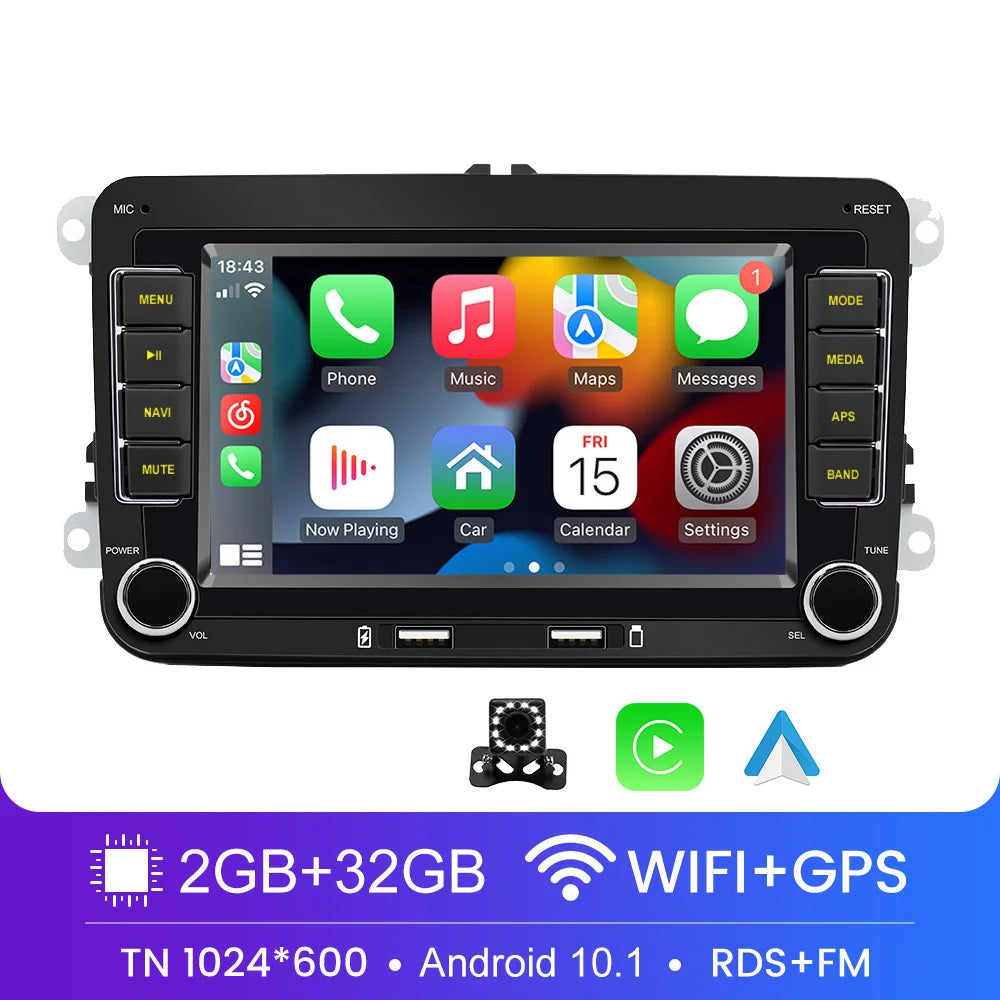 Autoradio 2 DIN Android 13 – Lecteur multimédia GPS avec Wi-Fi et CarPlay pour Volkswagen, Skoda Octavia, Golf 5/6, Touran, Passat, Polo, Jetta