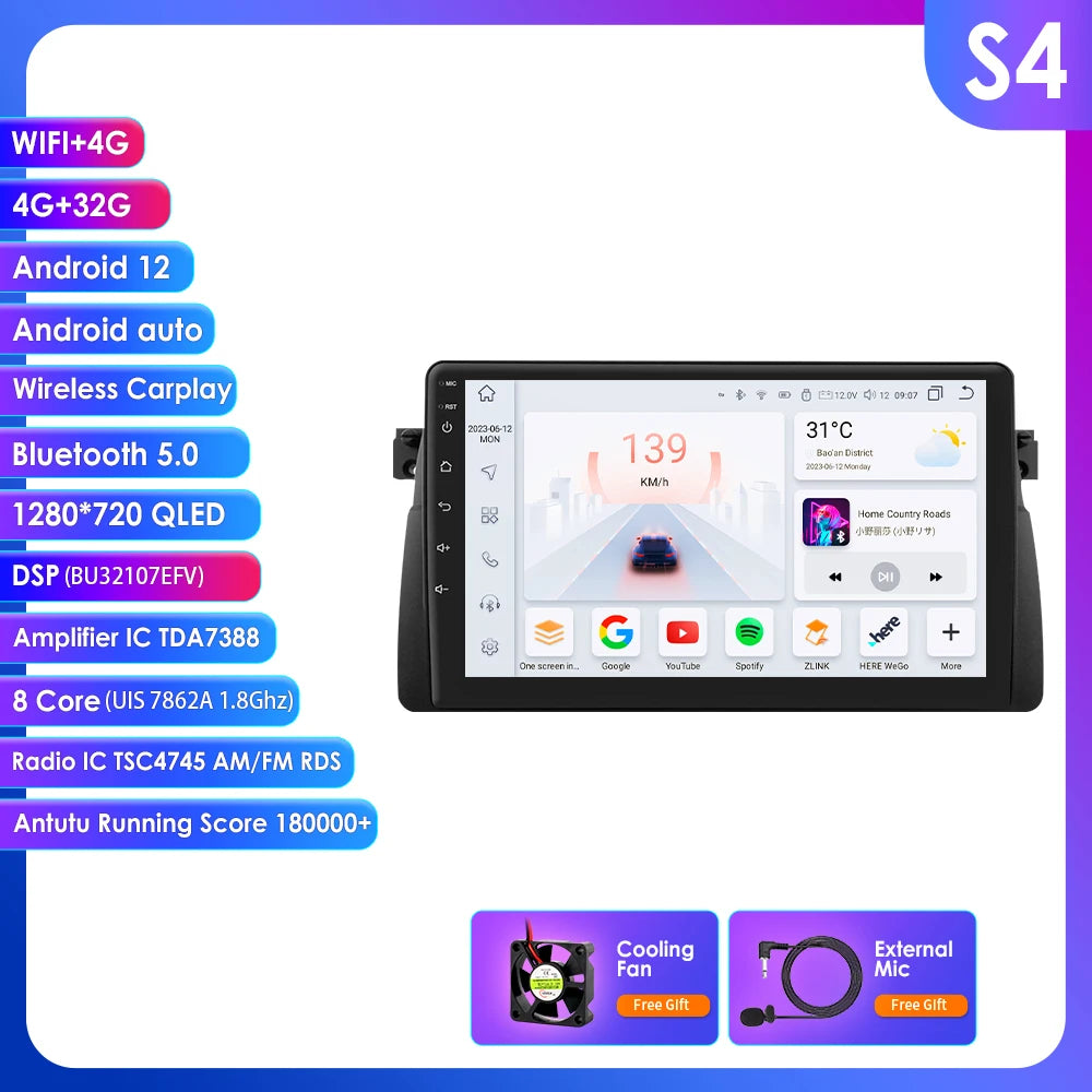 Apple Carplay Autoradio BMW M3 E46 1998 - 2006 Auto GPS RDS QLED Screen