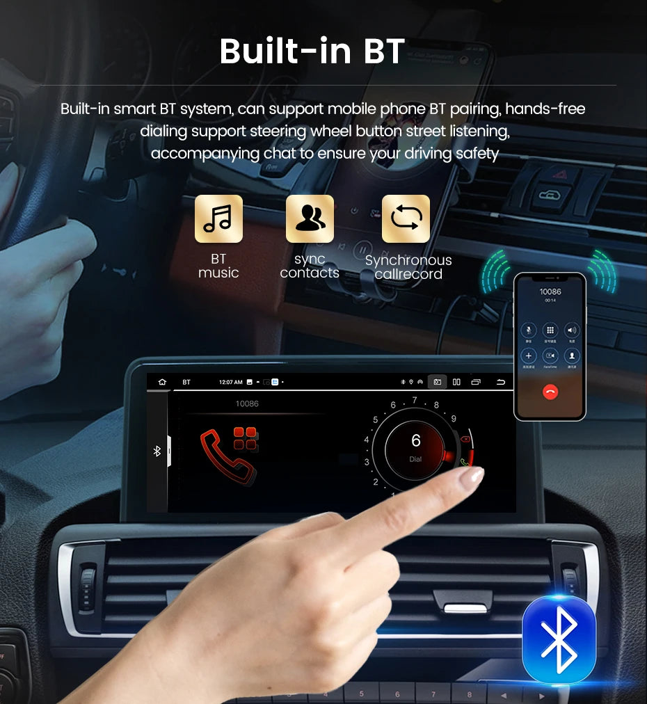 Écran multimédia sans fil CarPlay & Android Auto pour BMW Série 1, 2, 3, 4 (F20, F21, F22, F30, F31, F32, F33, F34, F36) – Version EU, 4G LTE, Bluetooth 5.0