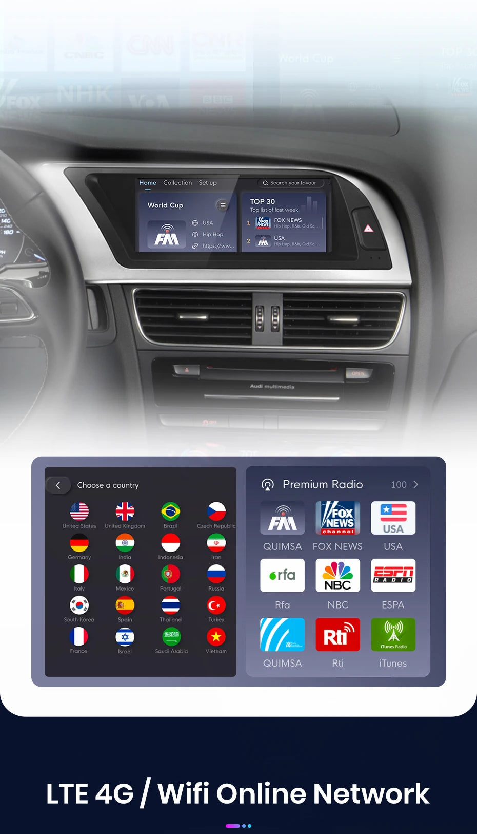 Autoradio multimédia avec CarPlay sans fil Audi A4 / A4L B8 (2009 à 2016) – Compatible Apple CarPlay, Android Auto, Bluetooth, 4G - non compatible audi CD changer