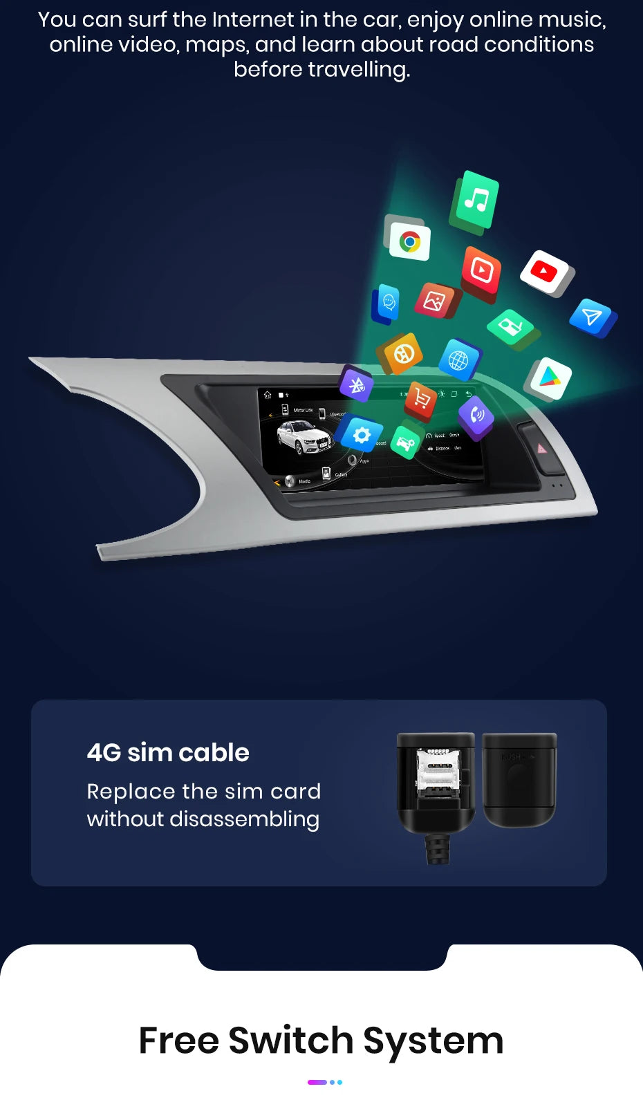 Autoradio multimédia avec CarPlay sans fil Audi A4 / A4L B8 (2009 à 2016) – Compatible Apple CarPlay, Android Auto, Bluetooth, 4G - non compatible audi CD changer