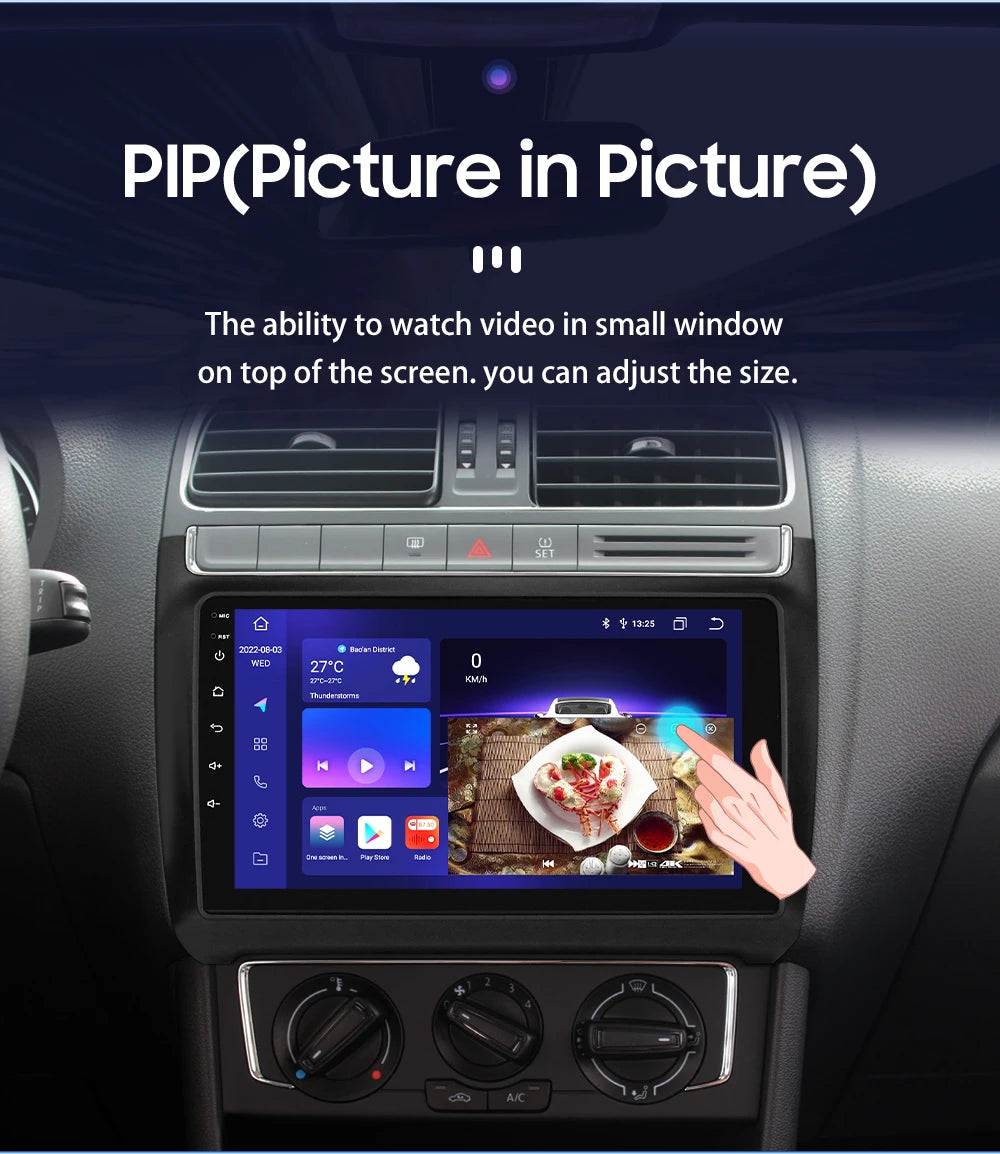 Autoradio CarPlay 2 DIN Android 13 pour Volkswagen Polo 5 (2008–2020)