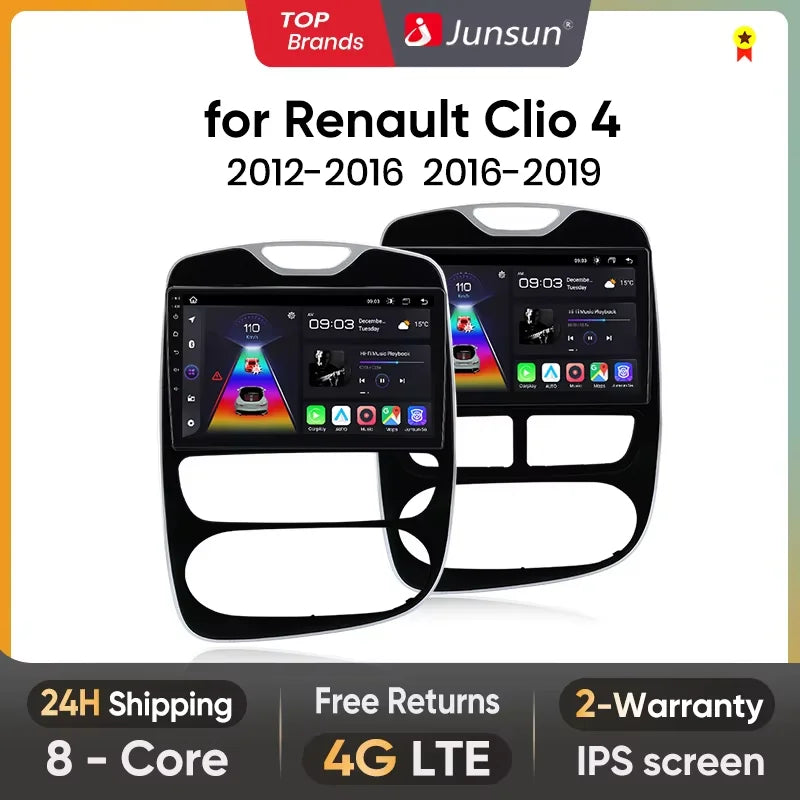 Autoradio CarPlay V1Pro AI Voice 2 DIN avec Android Auto, compatible Renault Clio 4 - Clio 4 RS- (2012-2019), GPS multimédia 4G pour voiture.