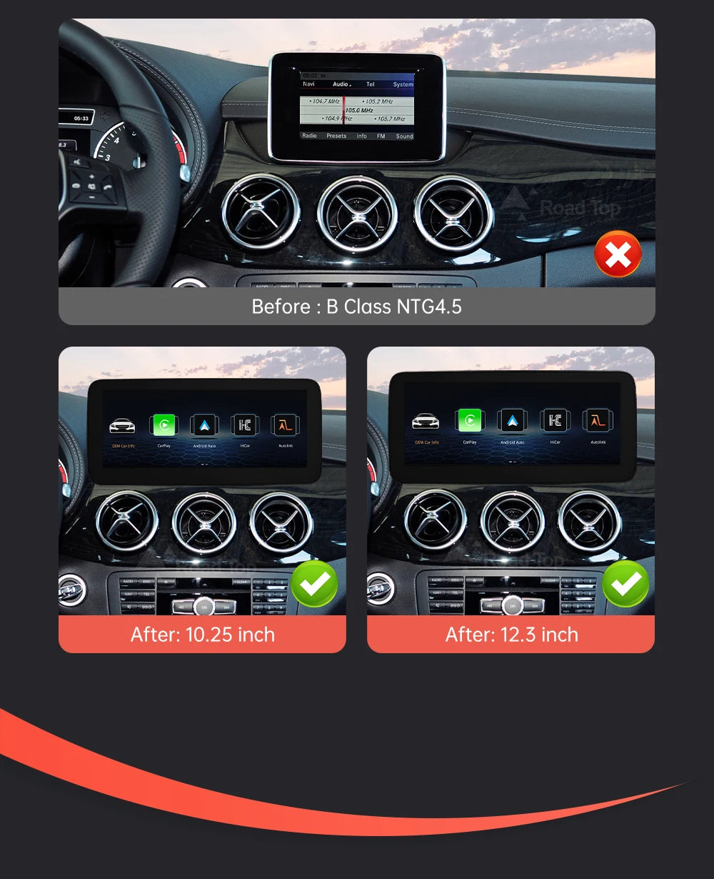 Autoradio écran Multimédia 1920x720 pour Mercedes-Benz Classe A, B, CLA, GLA (2013-2015) – NTG4.5, Écran Tactile, CarPlay & Android Auto Sans Fil