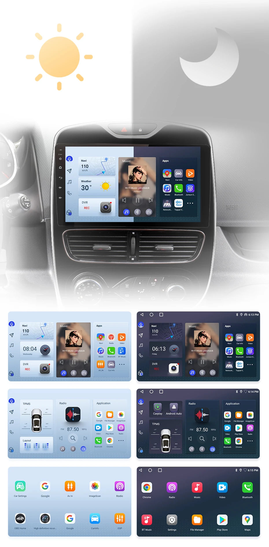 Autoradio CarPlay V1Pro AI Voice 2 DIN avec Android Auto, compatible Renault Clio 4 - Clio 4 RS- (2012-2019), GPS multimédia 4G pour voiture.