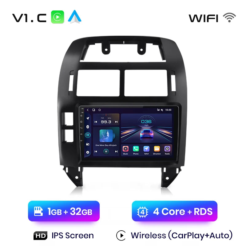 Junsun V1 AI Voice Radio sans fil CarPlay et Android Auto & CarPlay Volkswagen Polo IV 2001-2009, autoradio GPS multimédia 4G 2DIN