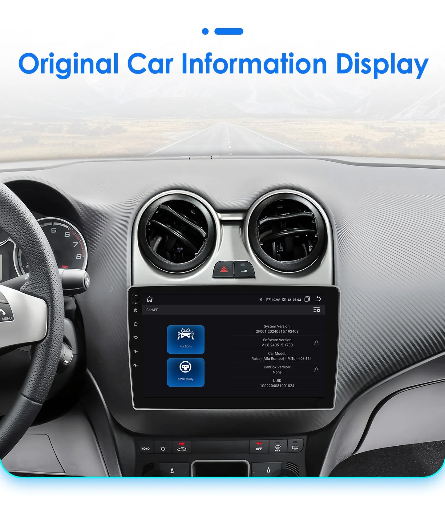 Autoradio Android 2DIN pour Alfa Romeo Mito 955 de 2008 à 2016 avec écran 9 pouces, GPS, CarPlay, Android Auto, lecteur multimédia vidéo et audio stéréo