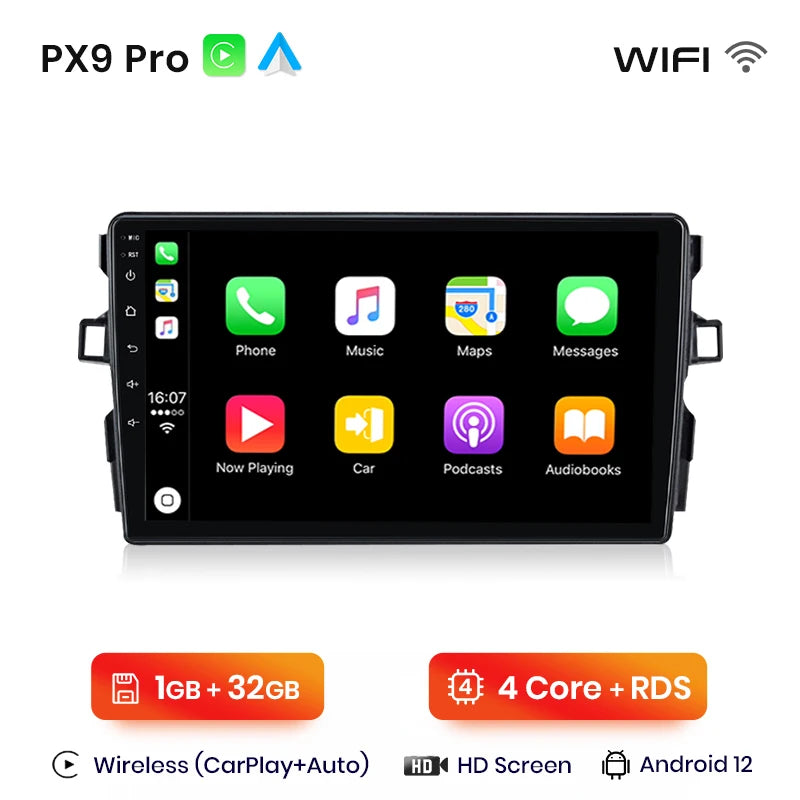 Autoradio Android 13 Toyota Auris (2006-2012) CarPlay sans fil et Android Auto, avec écran multimédia stéréo, GPS, RDS et DSP
