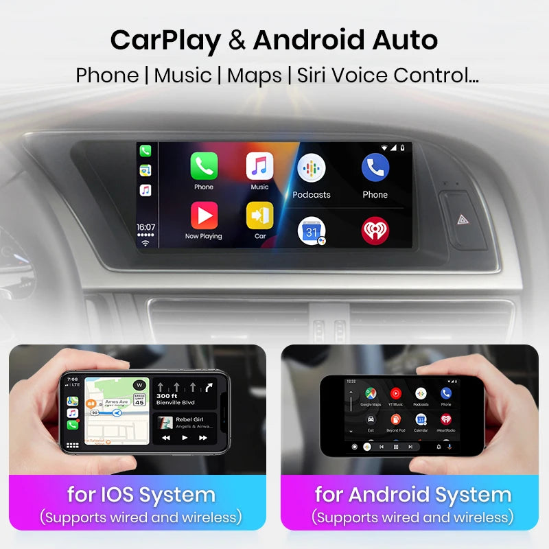 Autoradio multimédia avec CarPlay sans fil Audi A4 / A4L B8 (2009 à 2016) – Compatible Apple CarPlay, Android Auto, Bluetooth, 4G - non compatible audi CD changer