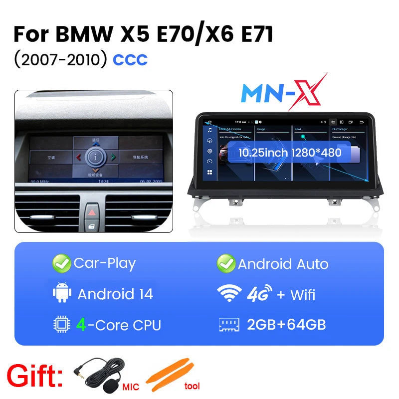 Autoradio Carlay et Android Auto pour BMW X5 E70 / X6 E71 (2007‑2012)