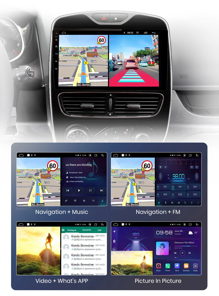 Autoradio CarPlay V1Pro AI Voice 2 DIN avec Android Auto, compatible Renault Clio 4 - Clio 4 RS- (2012-2019), GPS multimédia 4G pour voiture.