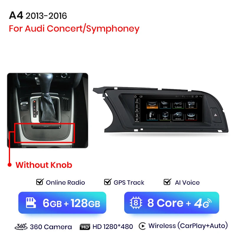Autoradio multimédia avec CarPlay sans fil Audi A4 / A4L B8 (2009 à 2016) – Compatible Apple CarPlay, Android Auto, Bluetooth, 4G - non compatible audi CD changer
