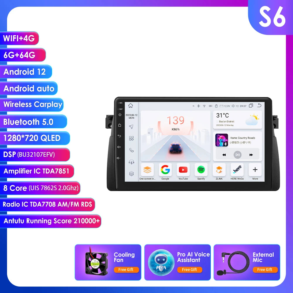 Apple Carplay Autoradio BMW M3 E46 1998 - 2006 Auto GPS RDS QLED Screen