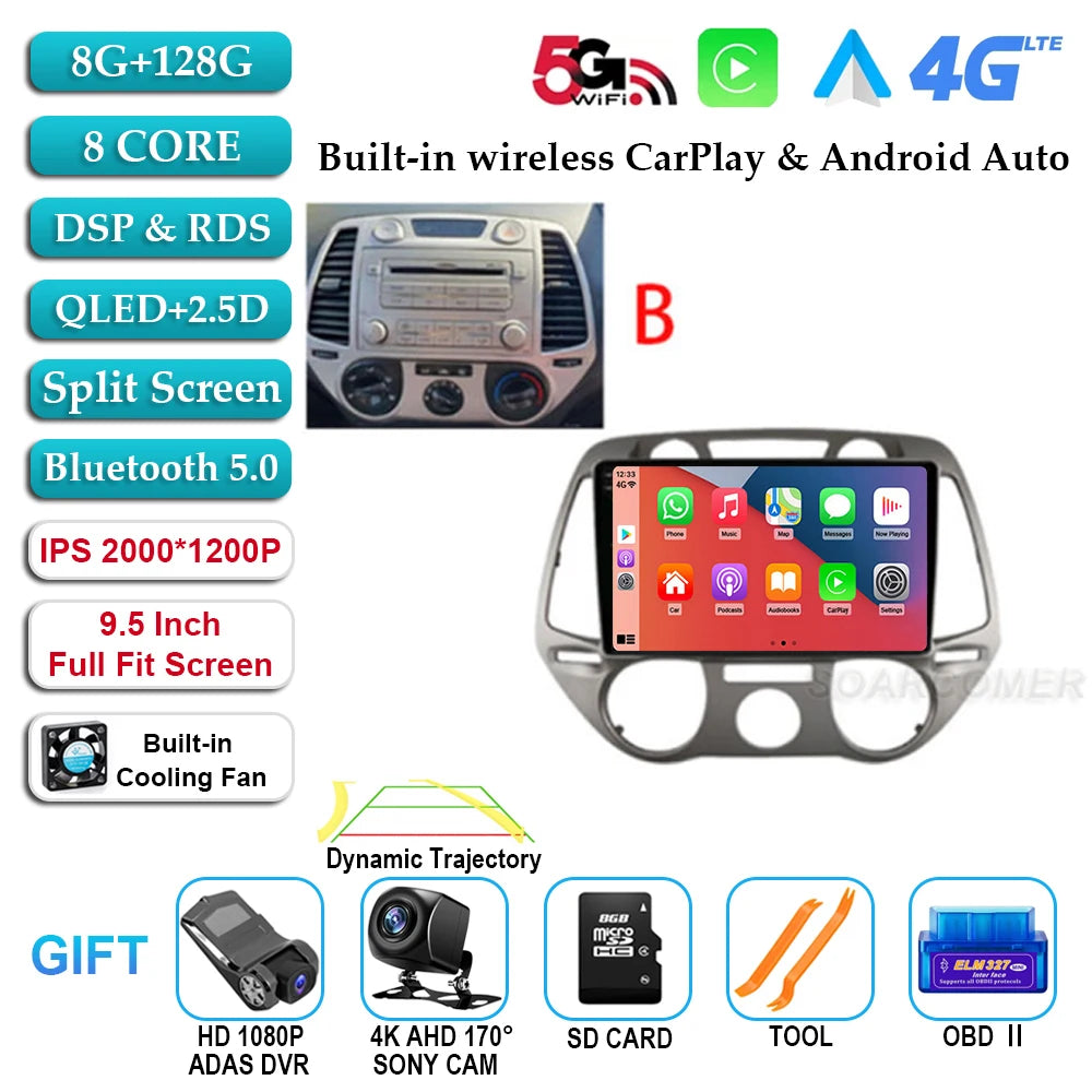 CarPlay pour Hyundai i20 (2008-2012) – Autoradio Écran Tactile GPS 4G WiFi avec DSP