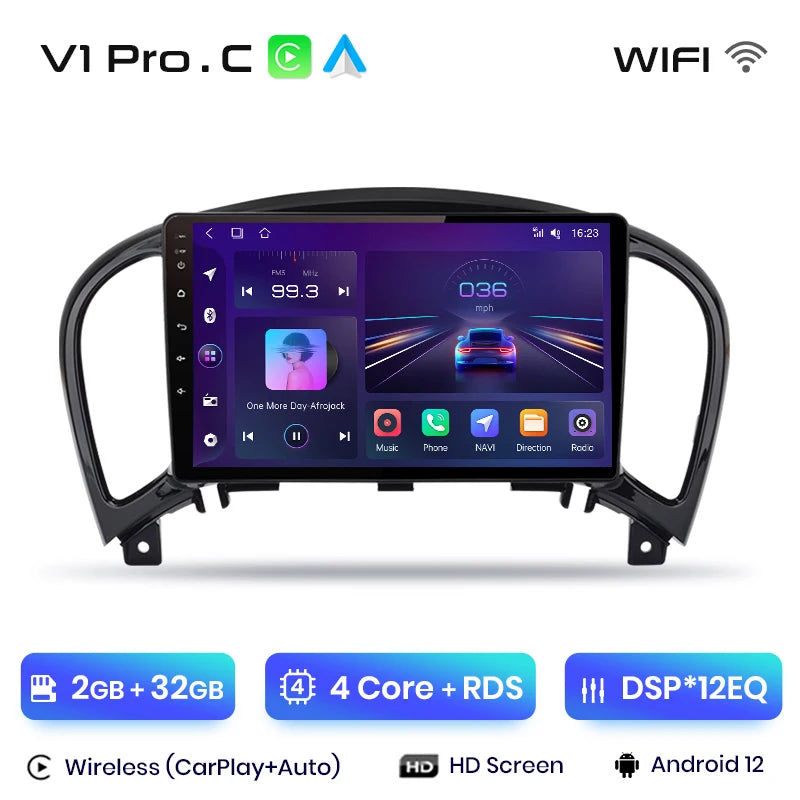 Autoradio 2DIN CarPlay sans fil et Android Auto Nissan Juke (2010 à 2014)