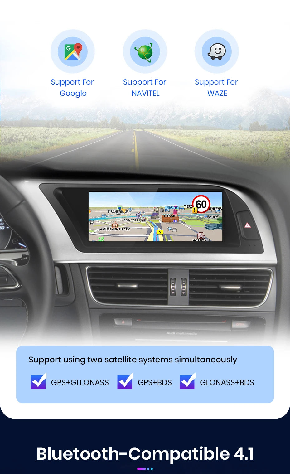 Autoradio multimédia avec CarPlay sans fil Audi A4 / A4L B8 (2009 à 2016) – Compatible Apple CarPlay, Android Auto, Bluetooth, 4G - non compatible audi CD changer