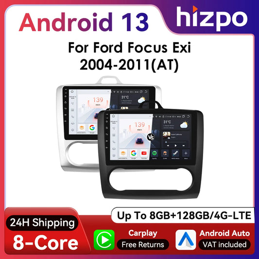 utoradio Android 9" Hizpo 2DIN avec GPS, Bluetooth, 4G, RDS, DSP, SWC et CarPlay – Compatible Ford Focus 2 Mk2 (2004-2011), Processeur UI7862