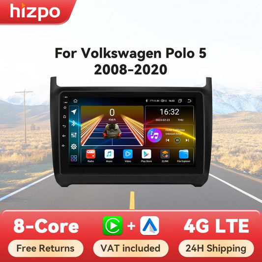 Autoradio CarPlay 2 DIN Android 13 pour Volkswagen Polo 5 (2008–2020)