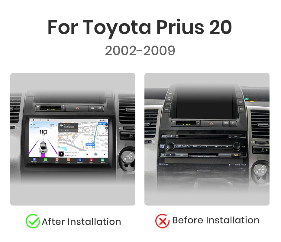 Autoradio multimédia Android 13 Junsun avec processeur Qualcomm 8 cœurs, compatible Toyota Prius 20 (2002 à 2009) – CarPlay sans fil, stéréo intelligente et connectée
