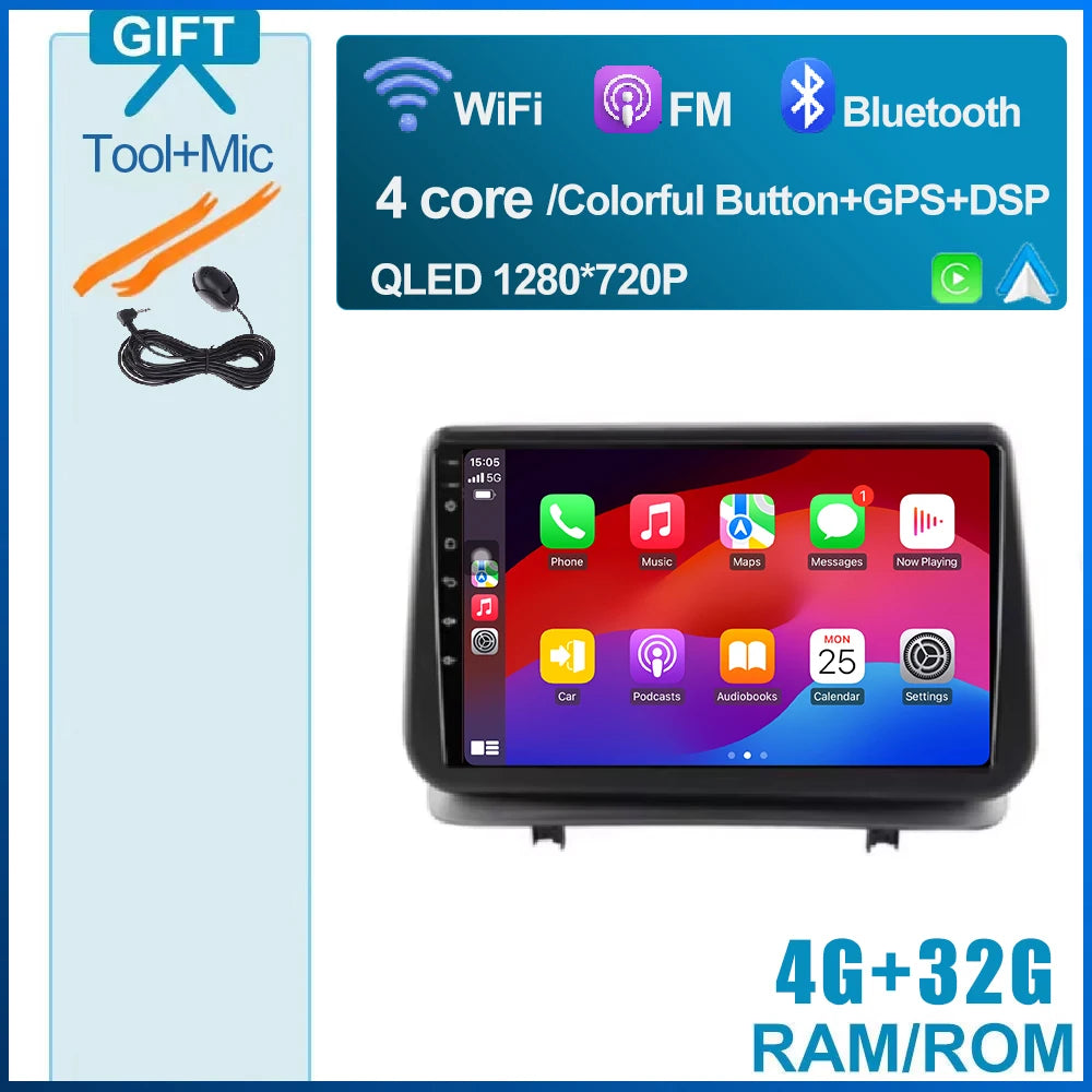 Ecran Renault Clio 3 2005-2014 Carpaly Auto Radio Multimedia Video Player Navigation GPS 4G WIFI Bluetooth Android 14